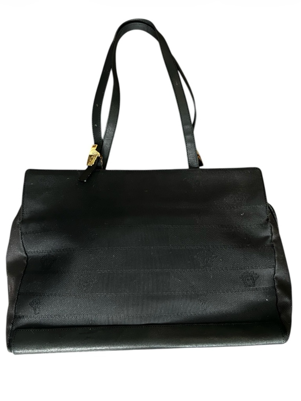 Versace Black Shoulder Tote with Medusa Gold Hardware